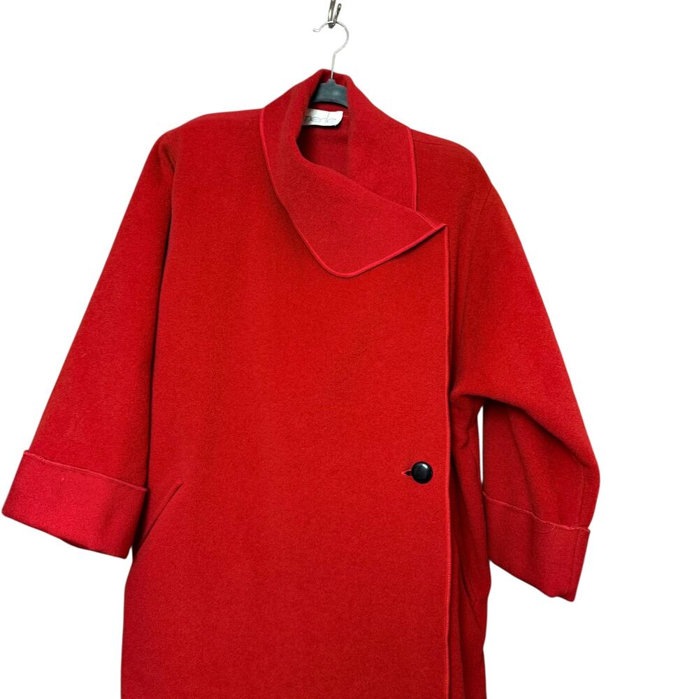 Merle Chicago Vintage 100% Wool Red Wrap Coat XL Women Draped Waterfall Collar - Picture 8 of 14